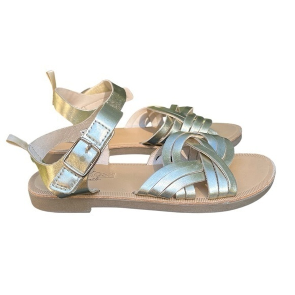 Oshkosh kids flat sandals with velcro ankle strap, Dolores,metallic gold,size 13